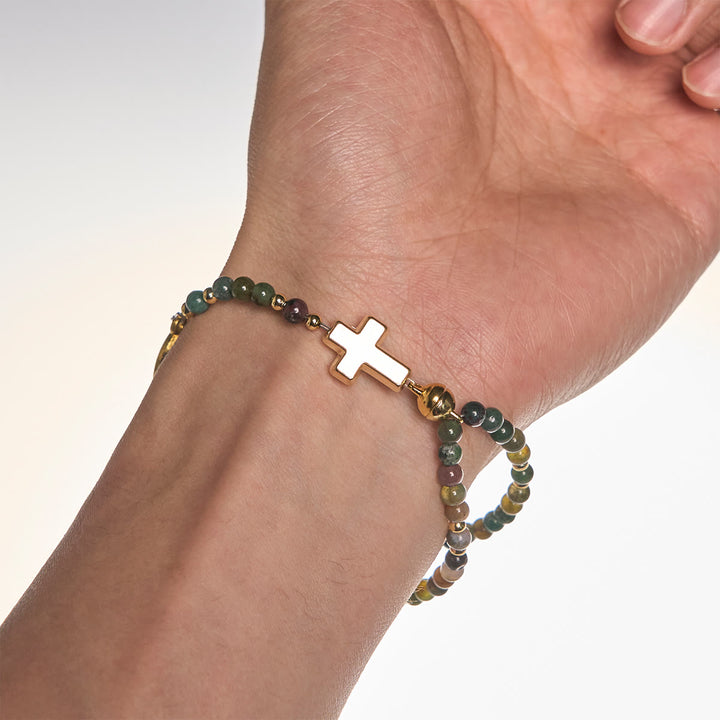 FREE Today: Handmade Earth Tone Rosary Bracelet with Cross & St. Benedict Charm - image 3