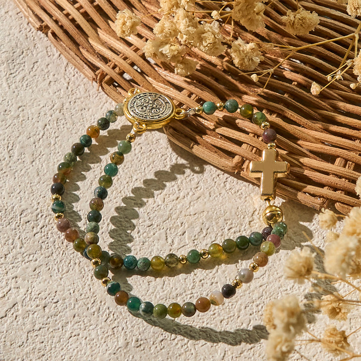 FREE Today: Handmade Earth Tone Rosary Bracelet with Cross & St. Benedict Charm - image 5