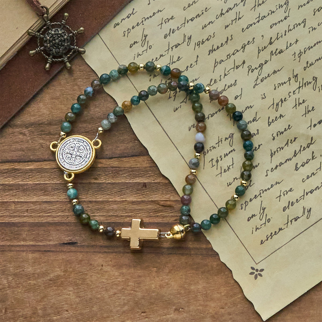 FREE Today: Handmade Earth Tone Rosary Bracelet with Cross & St. Benedict Charm - St. Benedict & Cross - image 1
