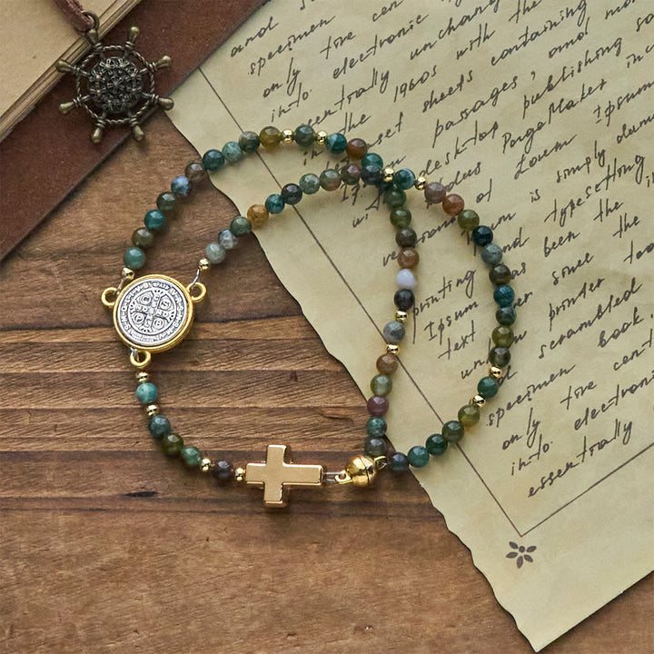 FREE Today: Handmade Earth Tone Rosary Bracelet with Cross & St. Benedict Charm - St. Benedict & Cross - image 1
