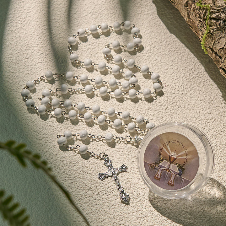 Christianartworkshop Divine Wooden Holy Chalice Communion Rosary in White with Gift Box Bundle - image 4