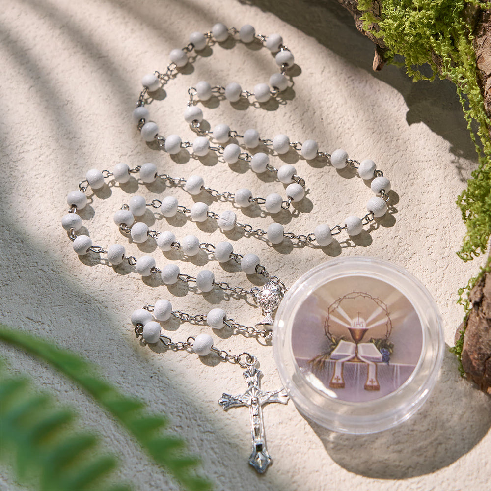 Christianartworkshop Divine Wooden Holy Chalice Communion Rosary in White with Gift Box Bundle - Baptism Chalice Case - image 2