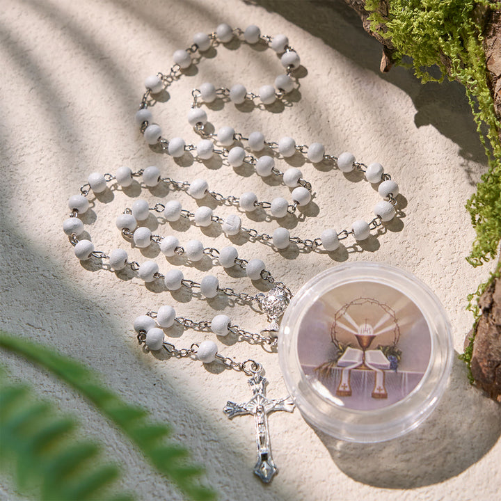 Christianartworkshop Divine Wooden Holy Chalice Communion Rosary in White with Gift Box Bundle - Baptism Chalice Case - image 2