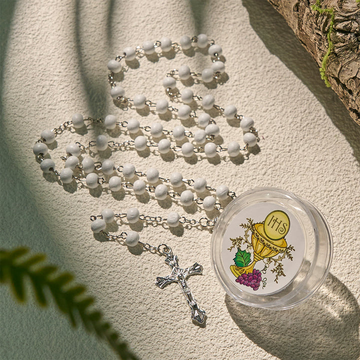 Christianartworkshop Divine Wooden Holy Chalice Communion Rosary in White with Gift Box Bundle - image 3