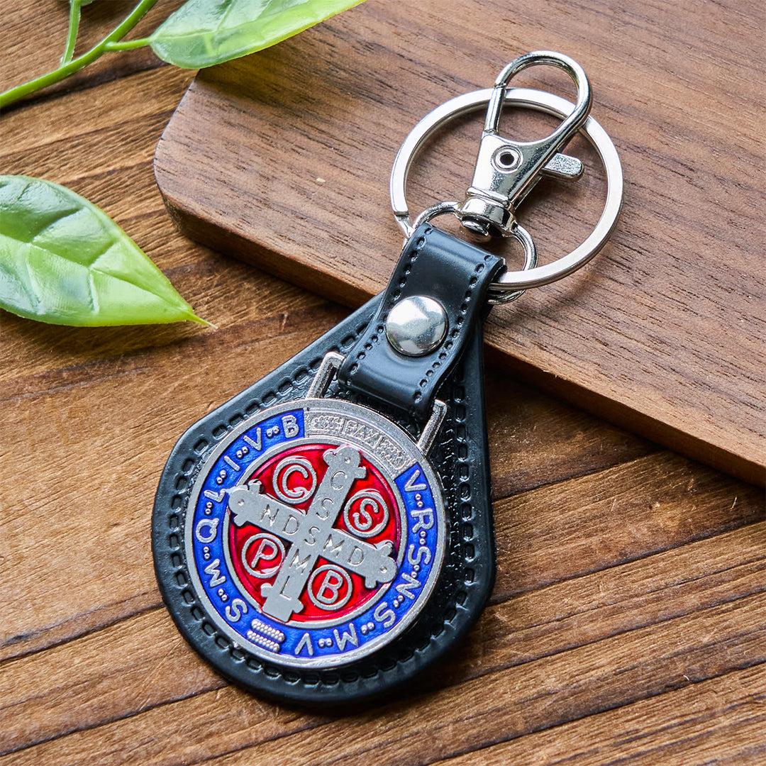 Christianartworkshop Leather Saint Benedict Cross Keychain for Daily Spiritual Protection - St. Benedict - image 1