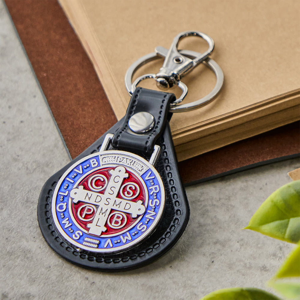 Christianartworkshop Leather Saint Benedict Cross Keychain for Daily Spiritual Protection - image 2