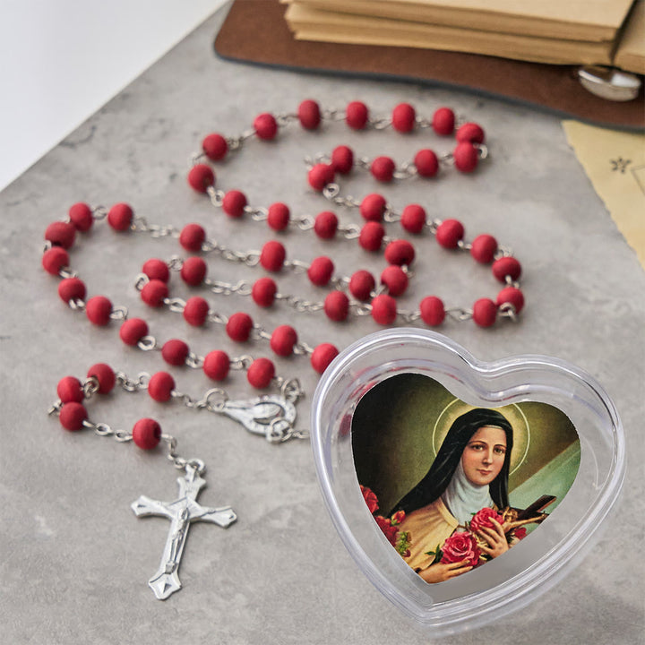 FREE Today: Burgundy Prayer Beads Rosary in Sacred Heart, Jesus or St. Therese Heart Box - image 10