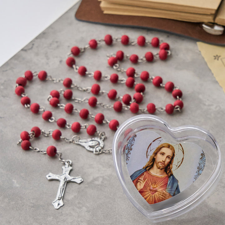 FREE Today: Burgundy Prayer Beads Rosary in Sacred Heart, Jesus or St. Therese Heart Box - image 8