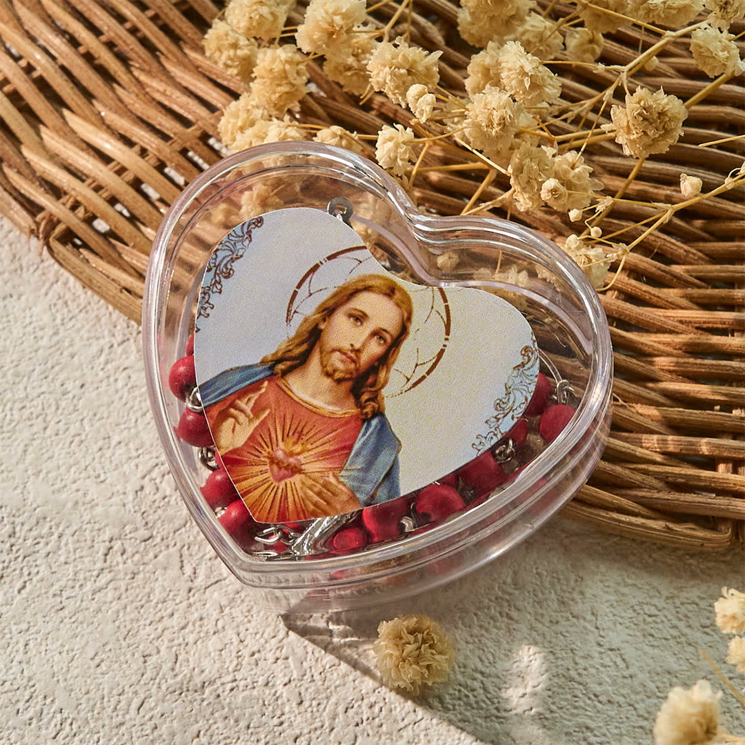 FREE Today: Burgundy Prayer Beads Rosary in Sacred Heart, Jesus or St. Therese Heart Box - image 4