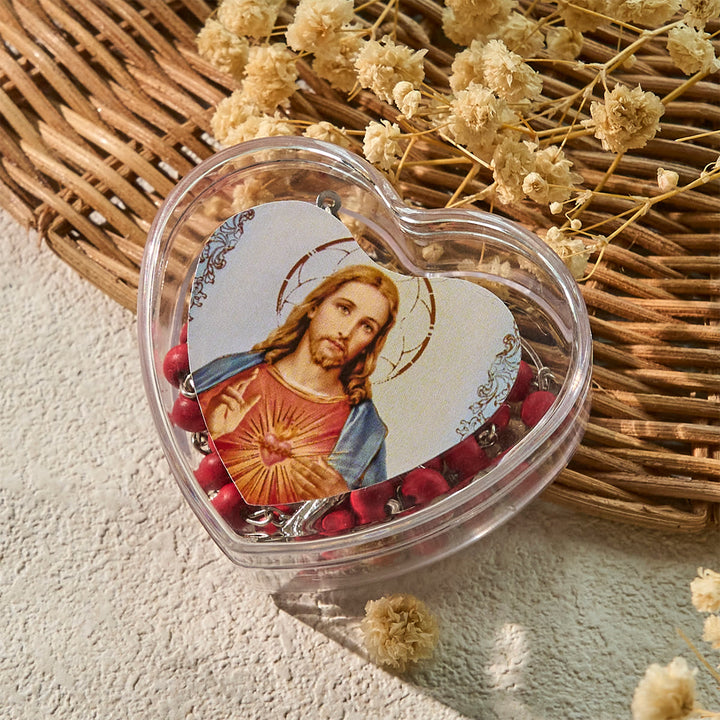 FREE Today: Burgundy Prayer Beads Rosary in Sacred Heart, Jesus or St. Therese Heart Box - image 4
