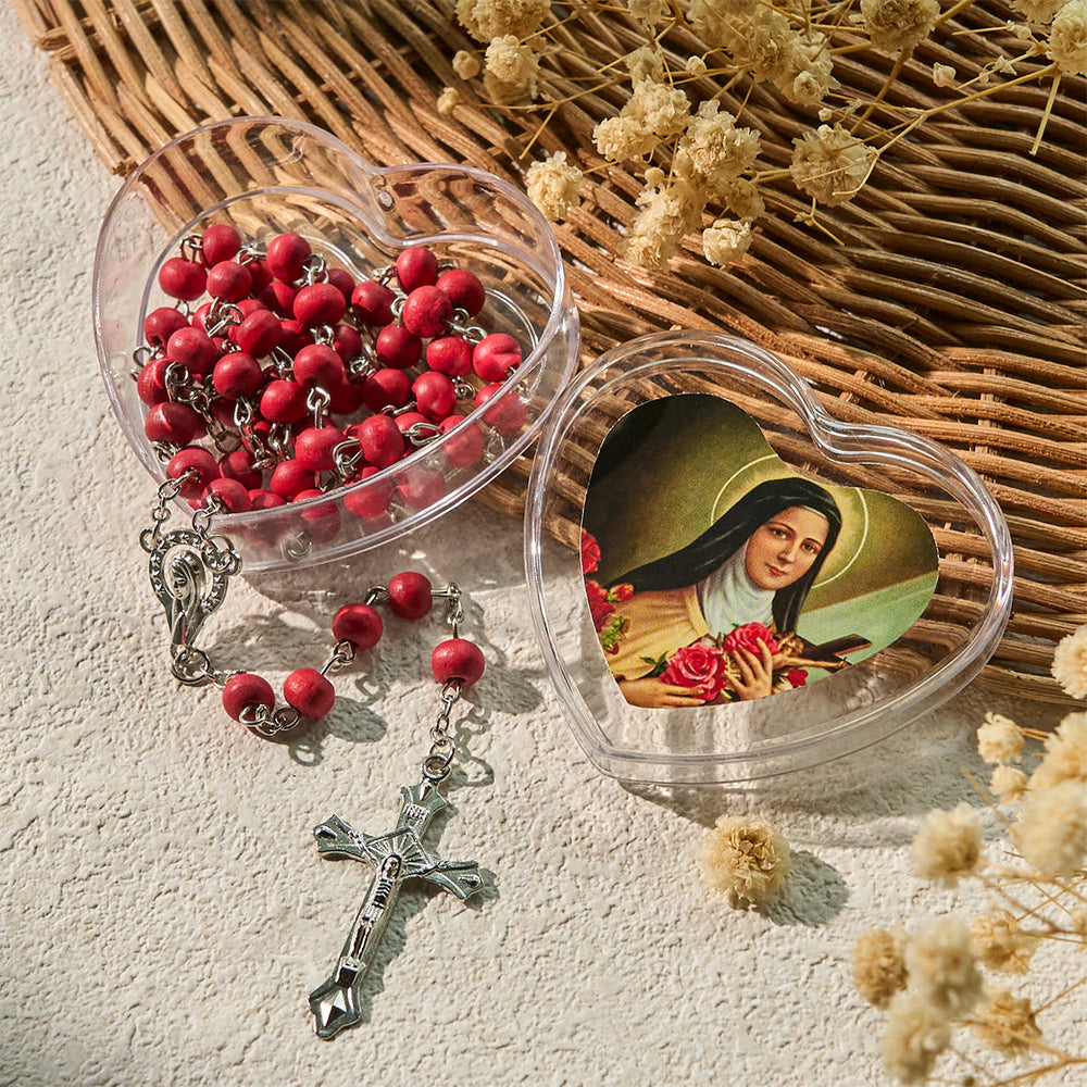 FREE Today: Burgundy Prayer Beads Rosary in Sacred Heart, Jesus or St. Therese Heart Box - St. Therese - image 2