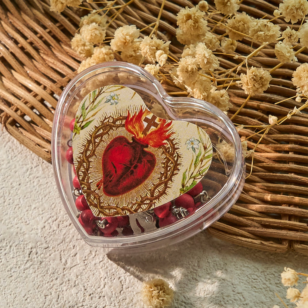 FREE Today: Burgundy Prayer Beads Rosary in Sacred Heart, Jesus or St. Therese Heart Box - image 6