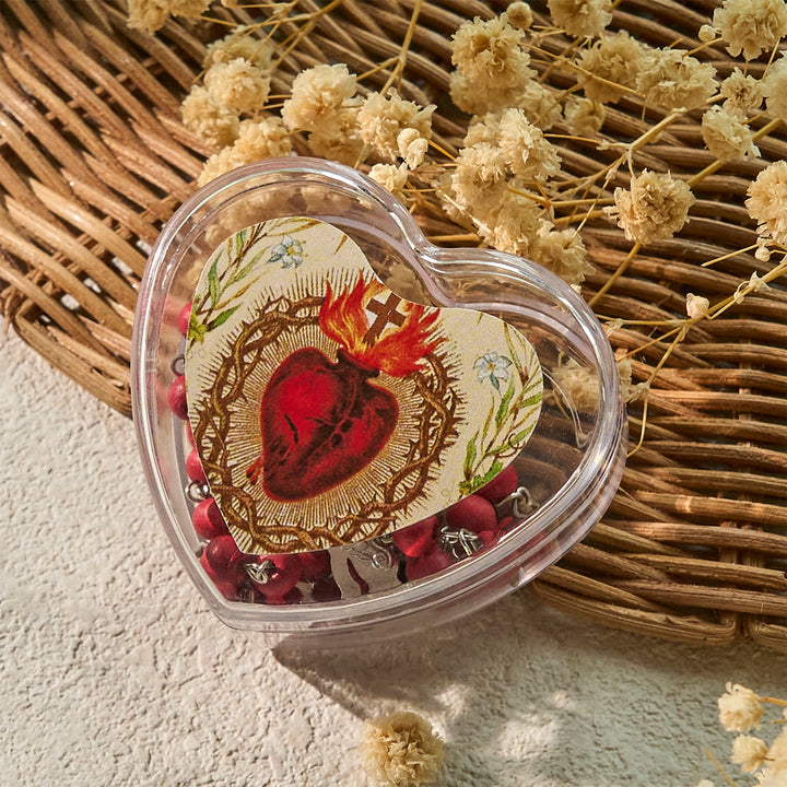 FREE Today: Burgundy Prayer Beads Rosary in Sacred Heart, Jesus or St. Therese Heart Box - image 6