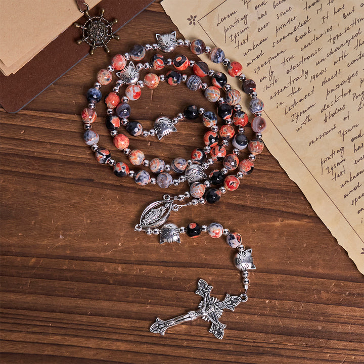 Christianartworkshop Calico Cat Pray Rosary & Bracelets Memorial Set in Artificial Marbling Agate Beads - image 7