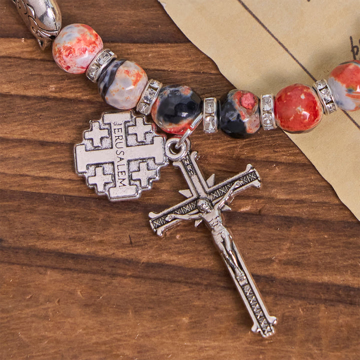 Christianartworkshop Calico Cat Pray Rosary & Bracelets Memorial Set in Artificial Marbling Agate Beads - image 15