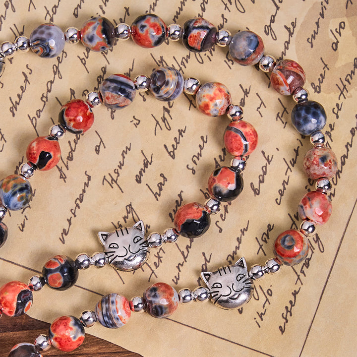 Christianartworkshop Calico Cat Pray Rosary & Bracelets Memorial Set in Artificial Marbling Agate Beads - image 11