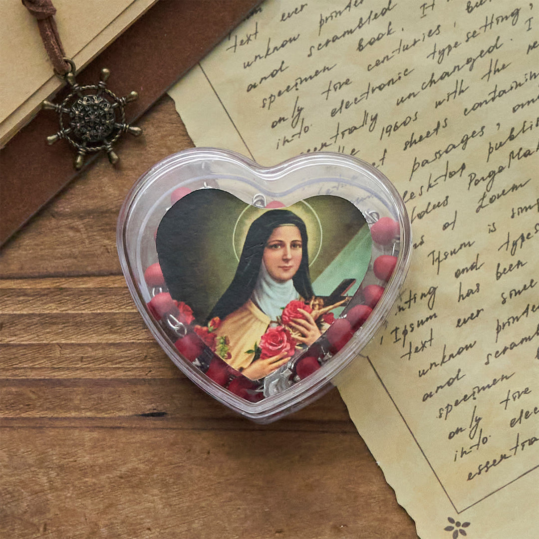 Christianartworkshop Wine Red Beads Rosary with Our Lady & Crucifix in St. Therese Heart-Shaped Box - image 6