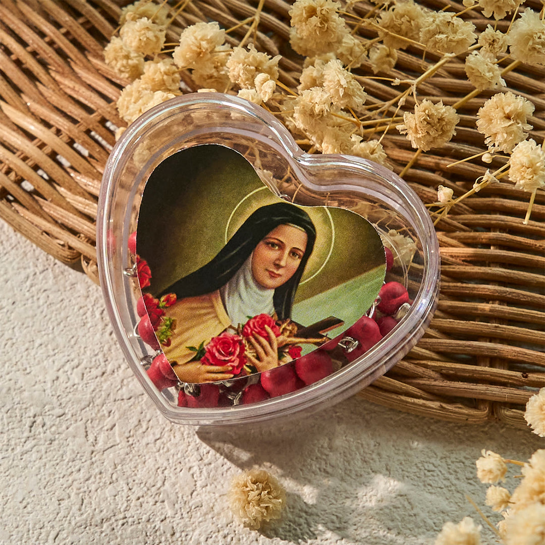 Christianartworkshop Wine Red Beads Rosary with Our Lady & Crucifix in St. Therese Heart-Shaped Box - image 4