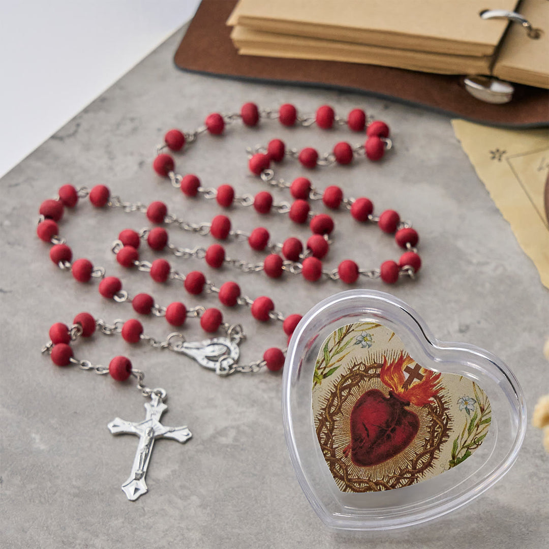 Christianartworkshop Burgundy Round Beads Rosary in Sacred Heart of Jesus Box - image 3