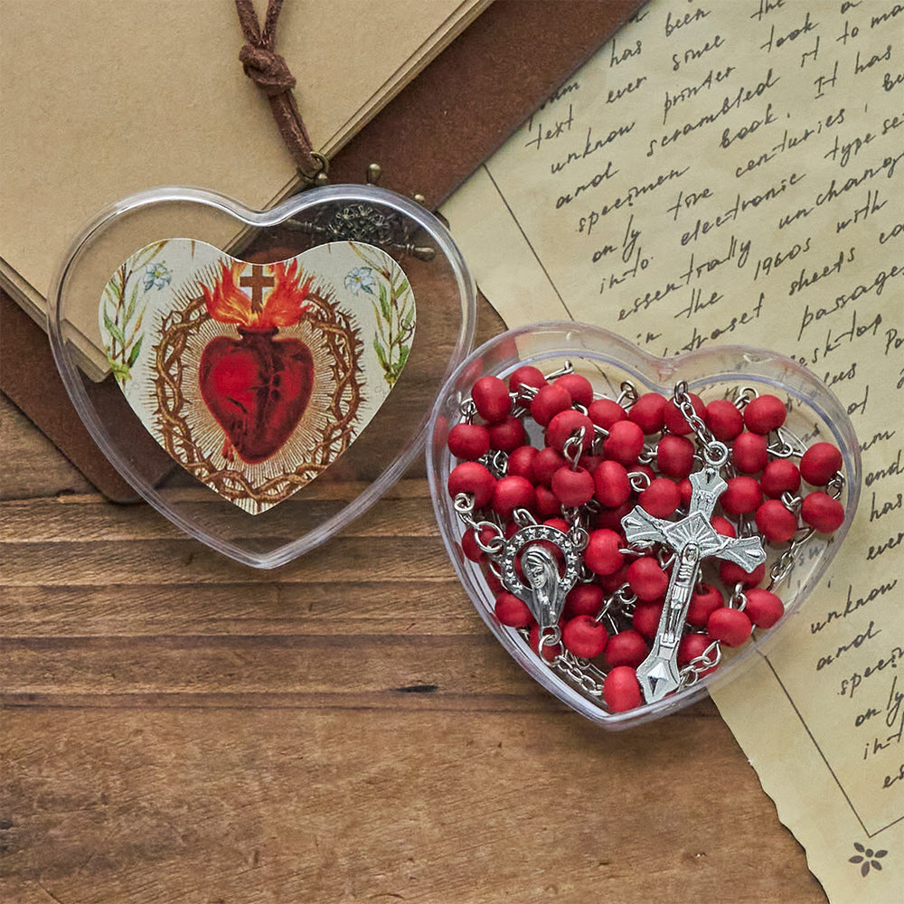 Christianartworkshop Burgundy Round Beads Rosary in Sacred Heart of Jesus Box - image 2