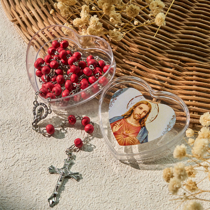 Christianartworkshop Sacred Heart of Jesus Wine Red Beads Rosary with Heart-Shaped Box - Jesus & Crucifix - image 1