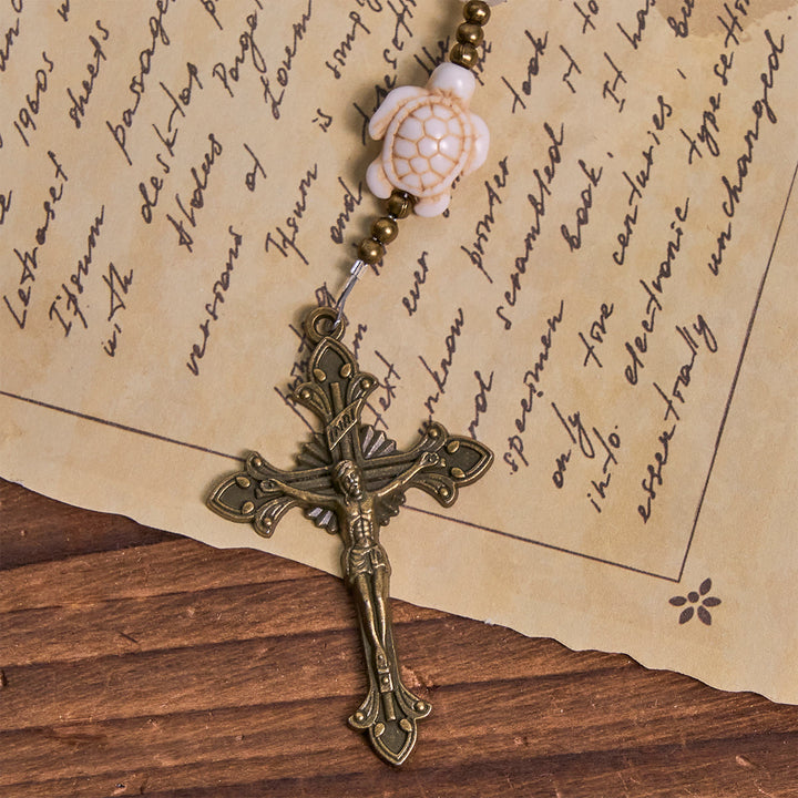 Christianartworkshop Serene White Quartz and Sacred Turtle Prayer Rosary with Miraculous Medal - image 9