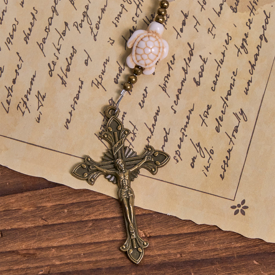 Christianartworkshop Sacred Memorial White Quartz and Sacred Turtle Prayer Animal Rosary - image 8