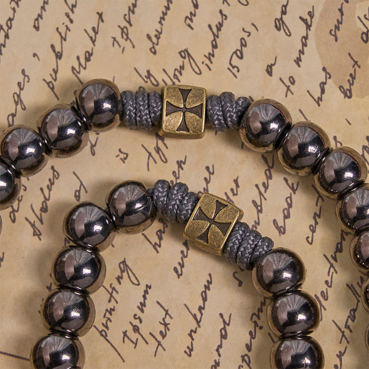 Miraculous Medal & Crucifix of 8 mm Round Silver Black Gallstone Nylon Cord Rosary - image 7