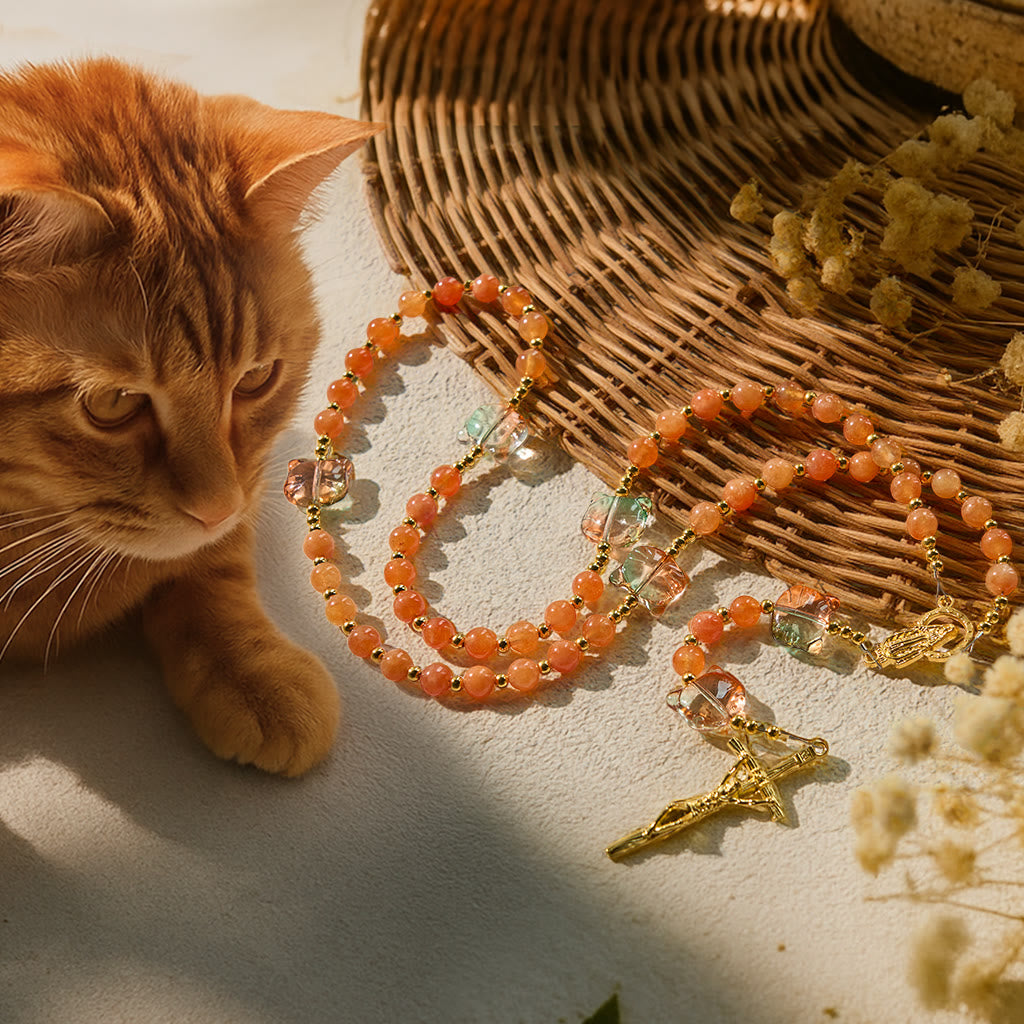 Christianartworkshop Orange Tabby Companion Rosary with Carnelian Beads for Pray & Loving Memorial - Orange Tabby Rosary - image 1
