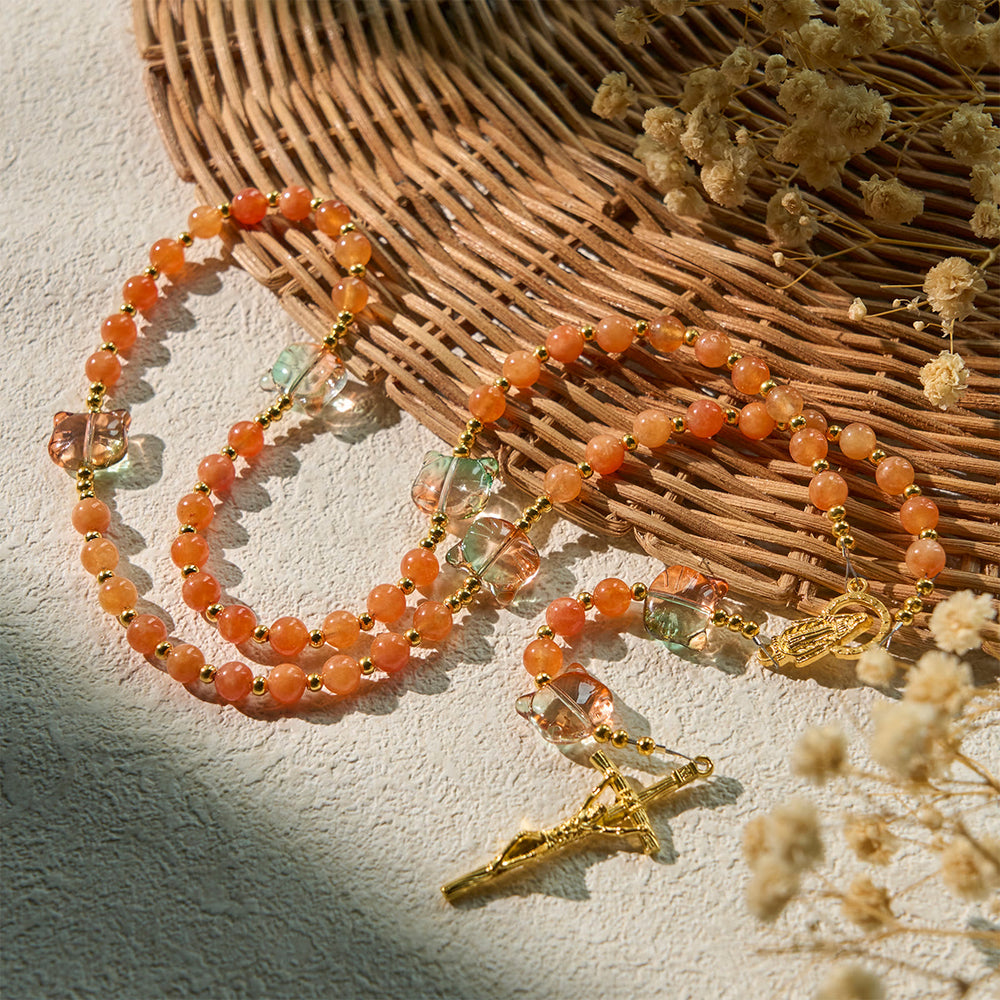 Christianartworkshop Orange Tabby Companion Rosary with Carnelian Beads for Pray & Loving Memorial - image 2