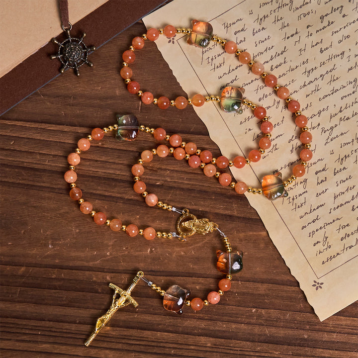 Christianartworkshop Orange Tabby Companion Rosary with Carnelian Beads for Pray & Loving Memorial - image 5