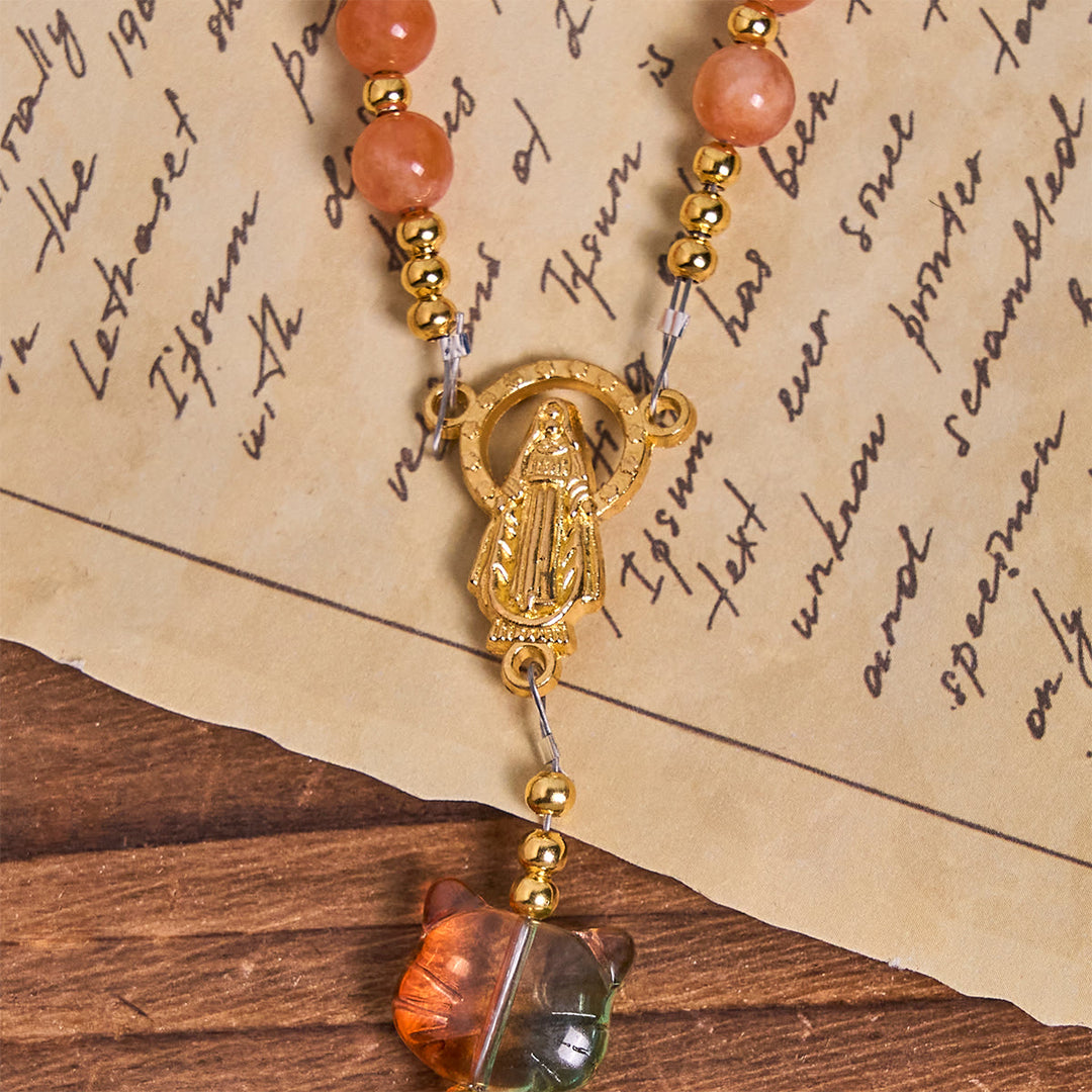 Christianartworkshop Orange Tabby Companion Rosary with Carnelian Beads for Pray & Loving Memorial - image 7
