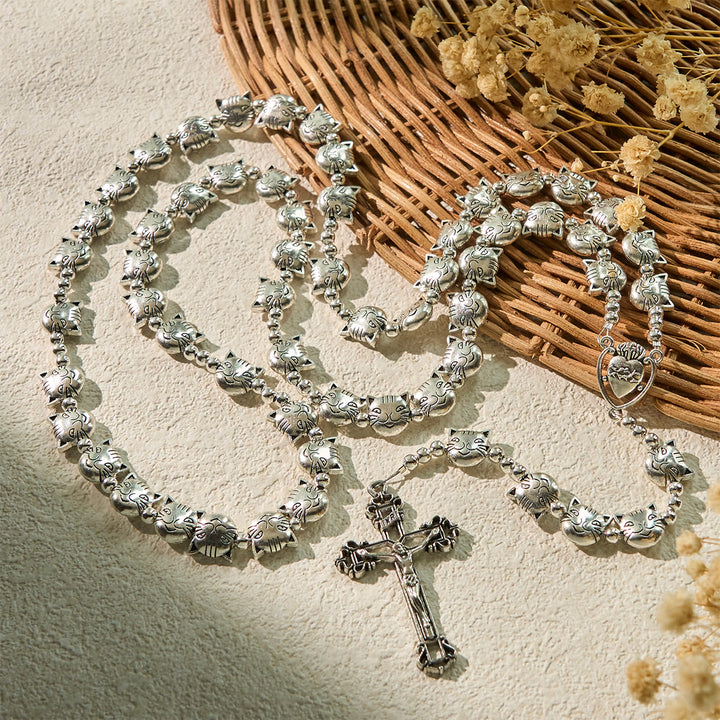 Christianartworkshop Unique Cat Face Stainless Steel Rosary with Sacred Heart Centerpiece - image 4