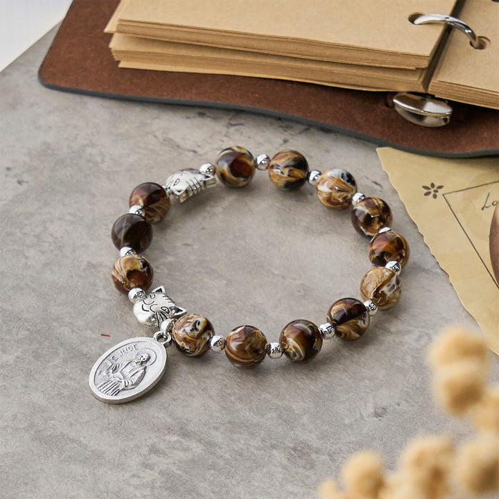 Christianartworkshop Brown Tabby Cat Rosary Bracelet with Amber Beads: Pray with Gentle Memorial Grace - image 4