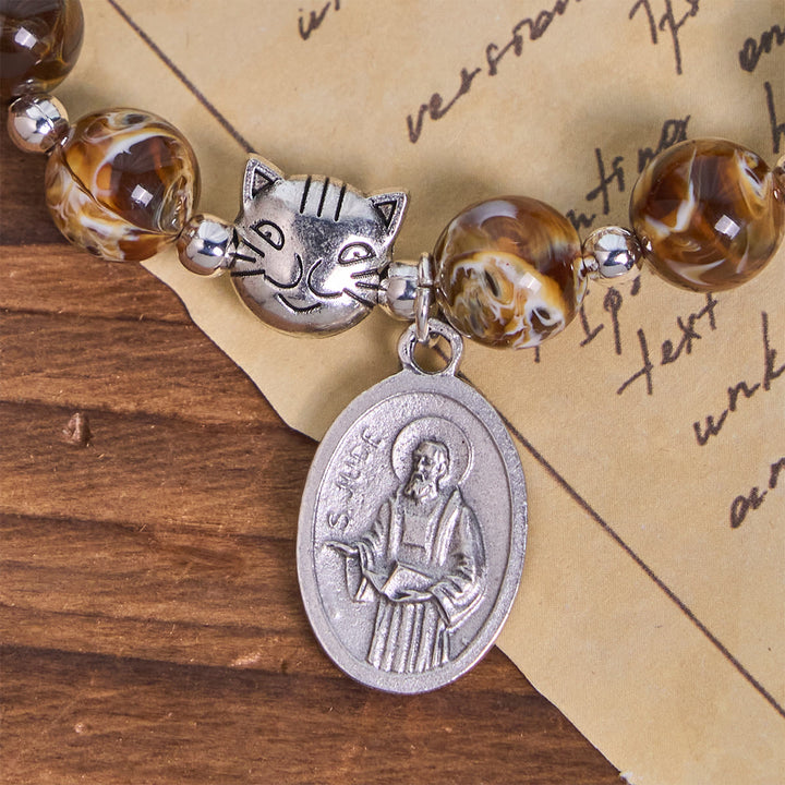 Christianartworkshop Brown Tabby Cat Rosary Bracelet with Amber Beads: Pray with Gentle Memorial Grace - image 6
