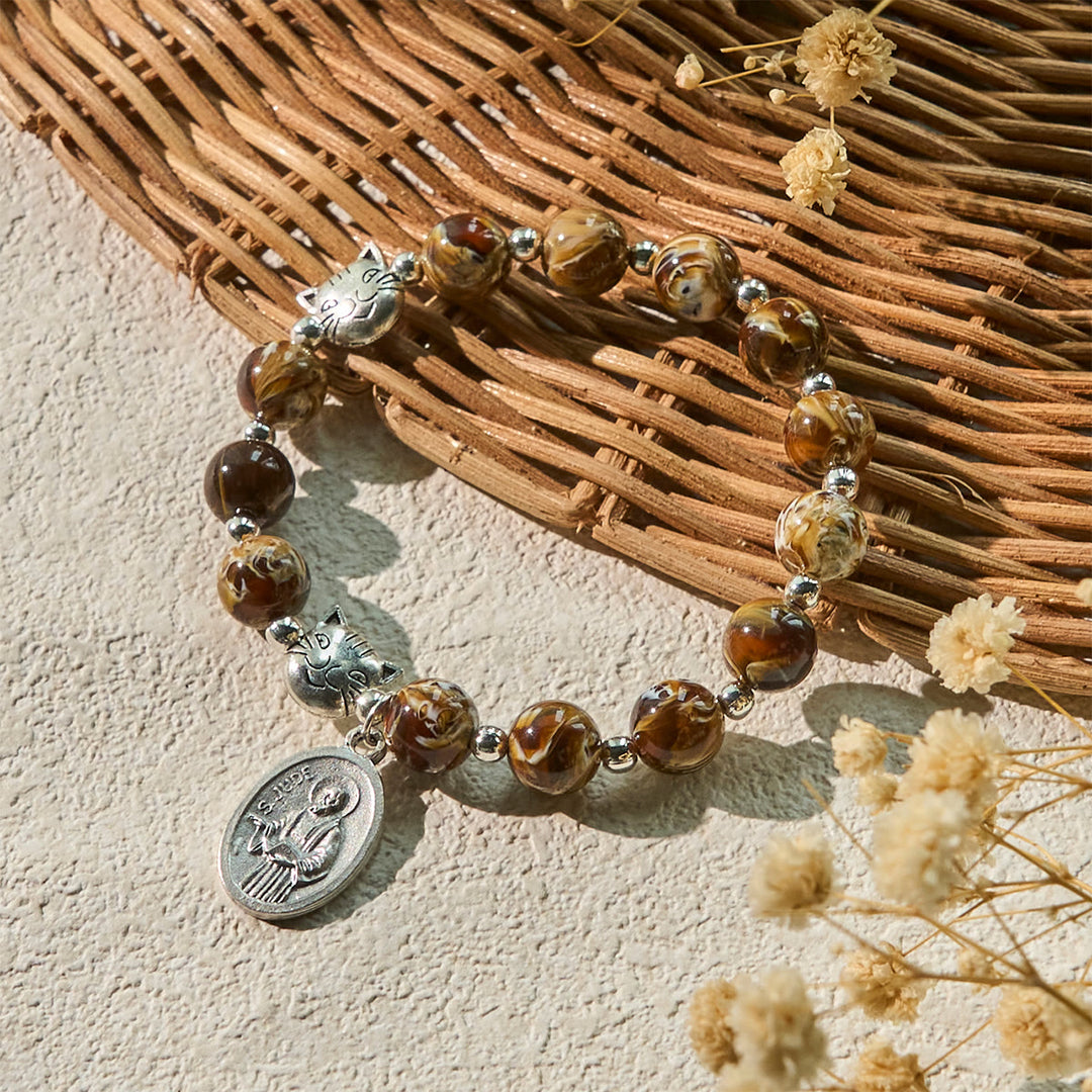 Christianartworkshop Brown Tabby Cat Rosary Bracelet with Amber Beads: Pray with Gentle Memorial Grace - image 3