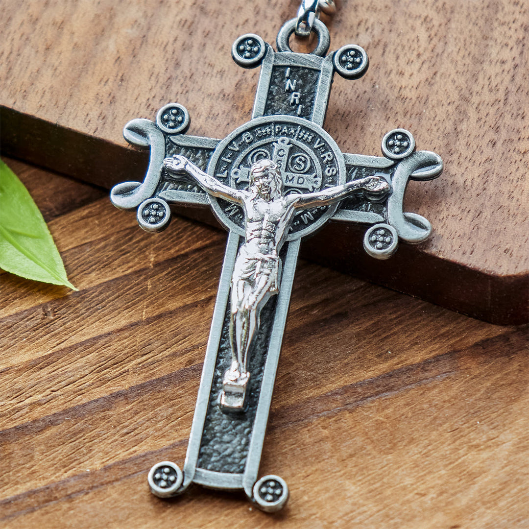 Christianartworkshop Antique Green & Antique Silver Crucifix with St. Benedict Keychain - image 4