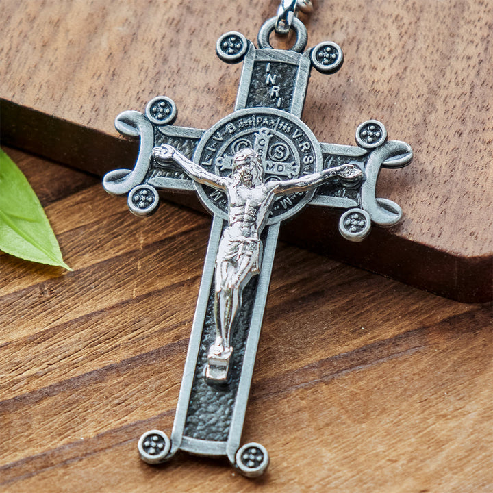 Christianartworkshop Antique Green & Antique Silver Crucifix with St. Benedict Keychain - image 4