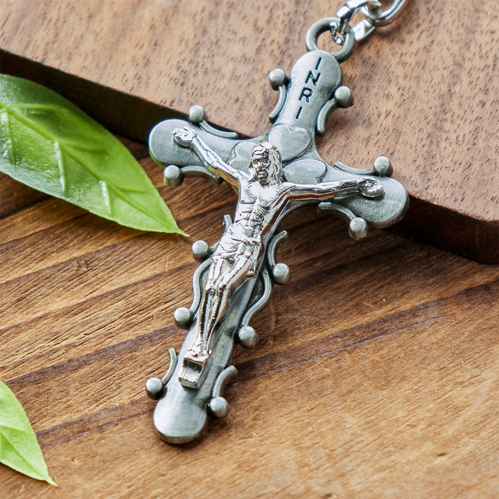 Christianartworkshop Golden & Antique Pewter Crucifix Keychain with Beaded Edge Design - image 5