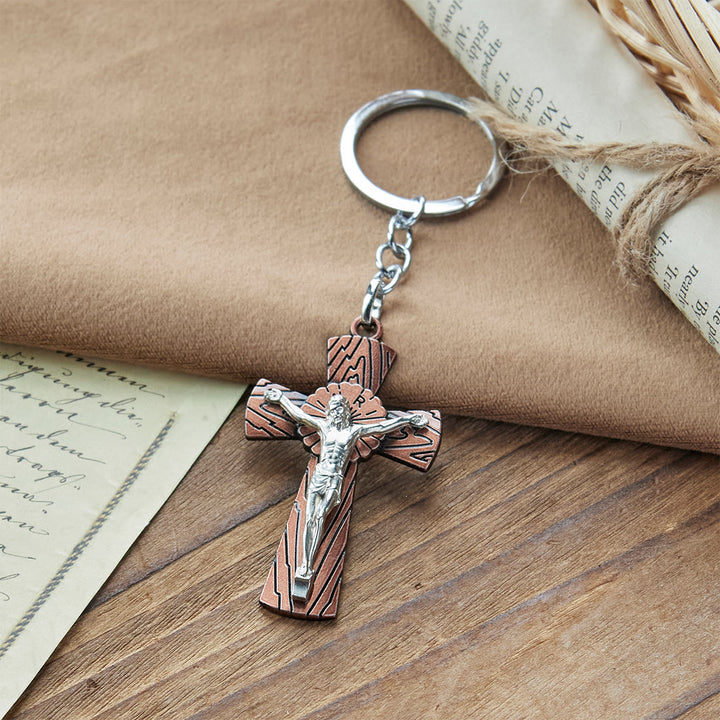 Christianartworkshop Antique Style Tri-color Woodgrain Crucifix Keychain: Radiant Faith in Every Carry - image 11