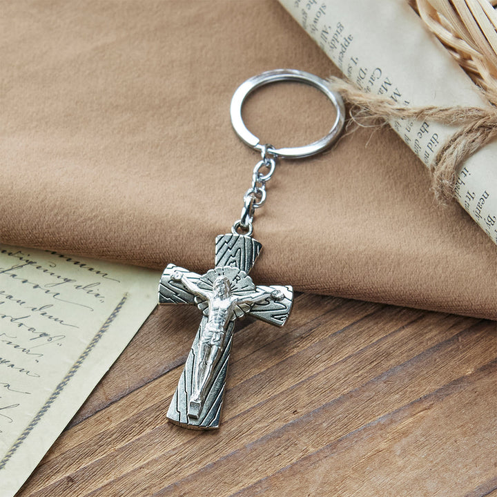 Christianartworkshop Antique Style Tri-color Woodgrain Crucifix Keychain: Radiant Faith in Every Carry - image 12