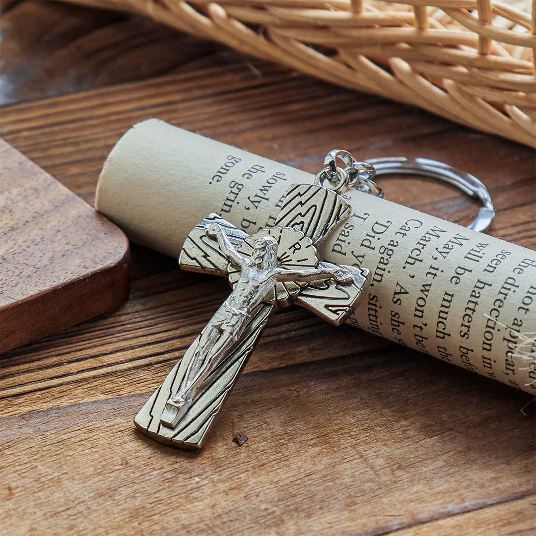 Christianartworkshop Antique Style Tri-color Woodgrain Crucifix Keychain: Radiant Faith in Every Carry - image 6