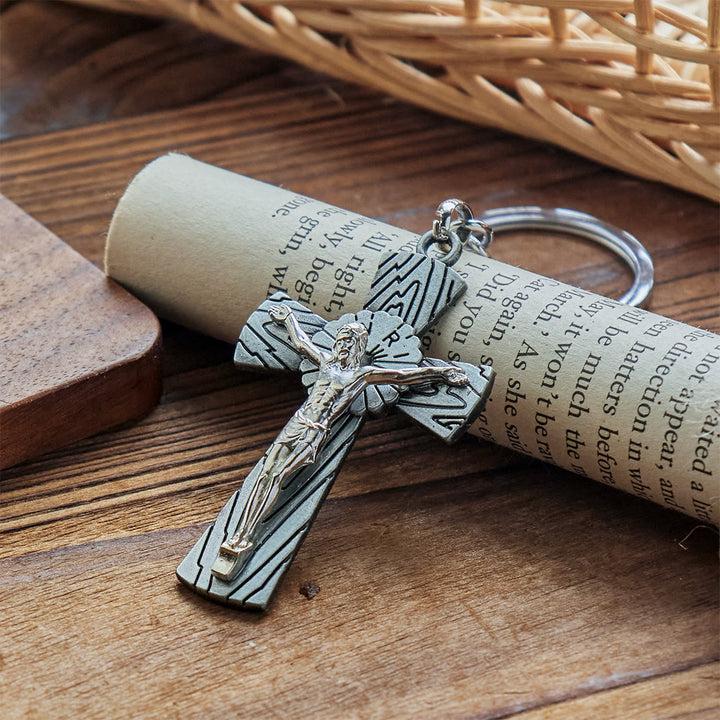 Christianartworkshop Antique Style Tri-color Woodgrain Crucifix Keychain: Radiant Faith in Every Carry - image 5