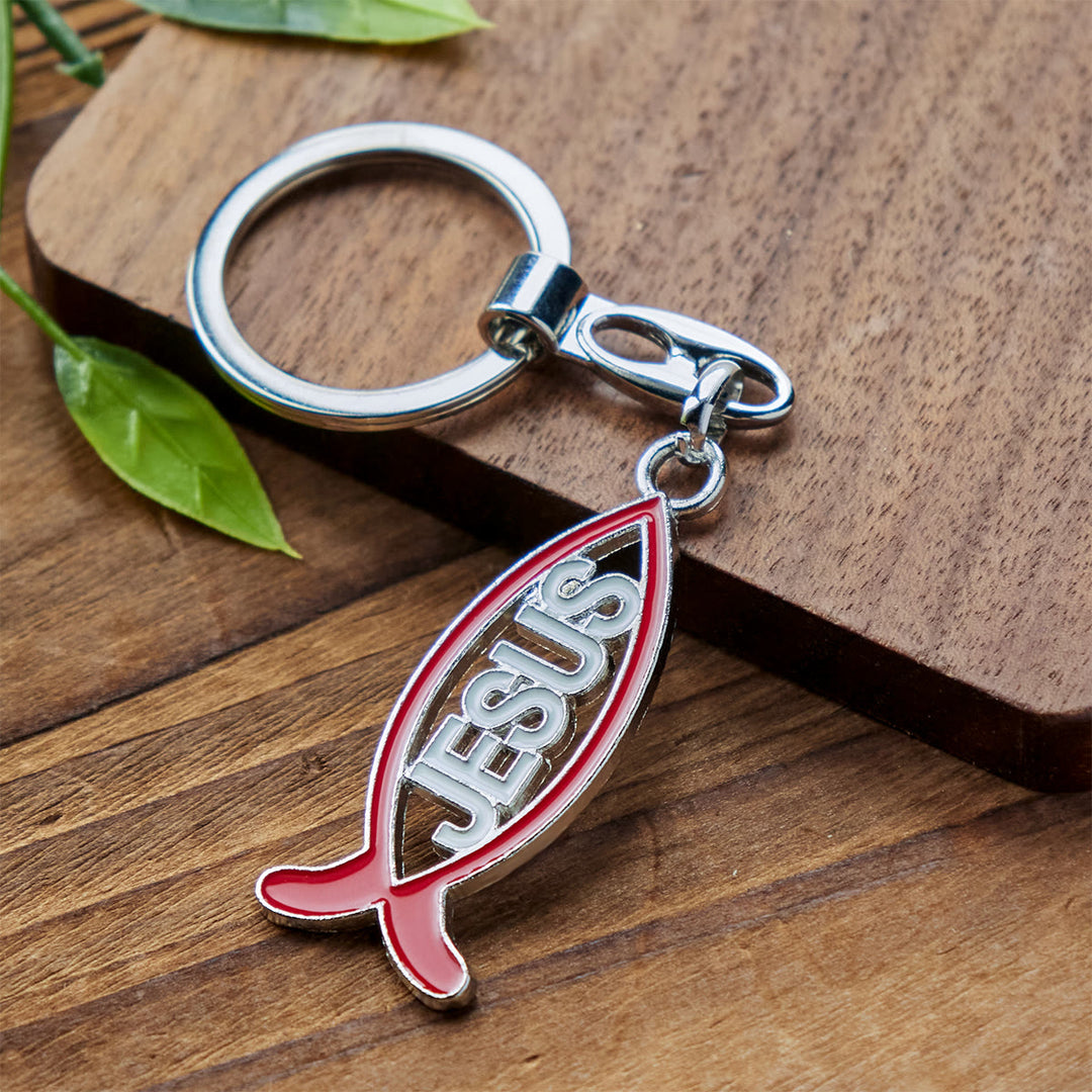 Christianartworkshop Bold Red Jesus Fish Keychain: Faithful Companion for Life - Red Jesus Fish - image 1