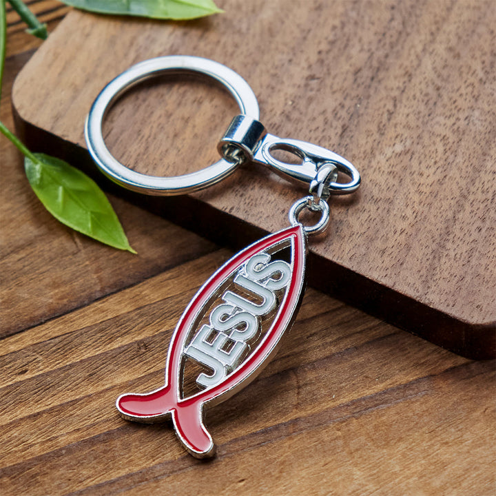 Christianartworkshop Bold Red Jesus Fish Keychain: Faithful Companion for Life - Red Jesus Fish - image 1