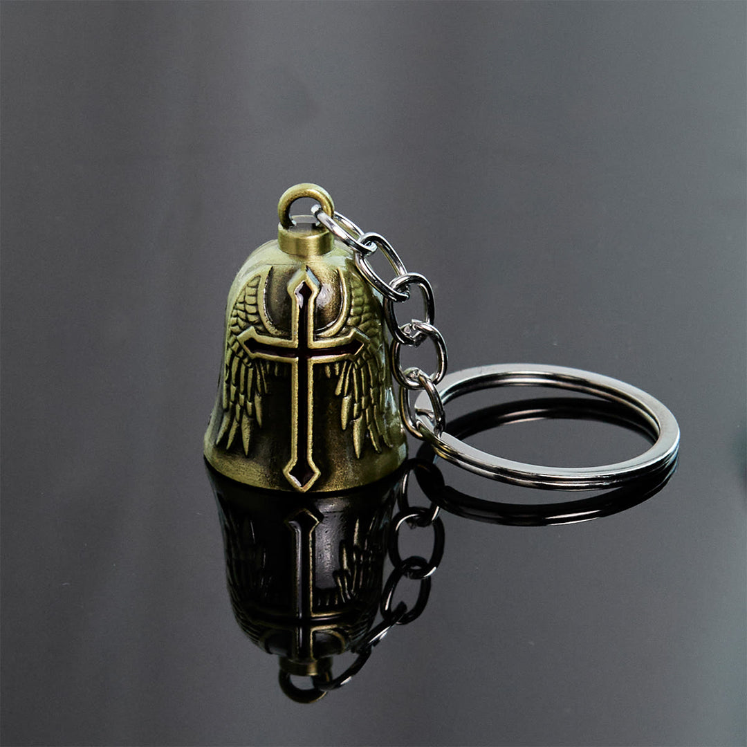 Christianartworkshop Sacred Paladin & Angel Wings Guardian Bell Keychain: Armor of Faith - Bronze - image 1