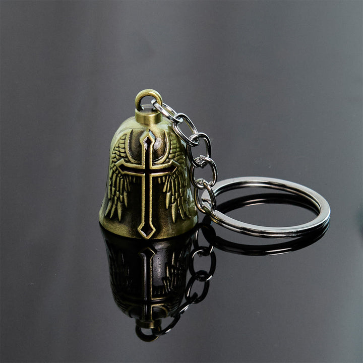 Christianartworkshop Sacred Paladin & Angel Wings Guardian Bell Keychain: Armor of Faith - Bronze - image 1