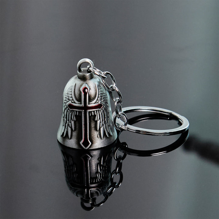 Christianartworkshop Sacred Paladin & Angel Wings Guardian Bell Keychain: Armor of Faith - Antique Silver - image 3