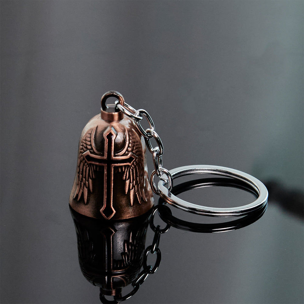 Christianartworkshop Sacred Paladin & Angel Wings Guardian Bell Keychain: Armor of Faith - Antique Red - image 2