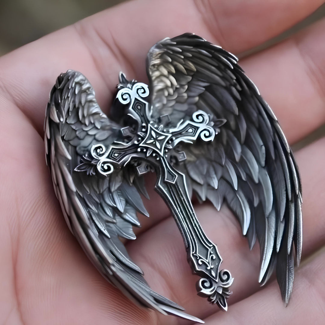 Christianartworkshop Guardian Angel Wings Cross Pendant Necklace: Spiritual Protection Jewelry - Guardian Angel Wings - image 1